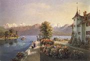 Gabriel Lory fils View of the old lock Schadau in Thun oil painting picture wholesale